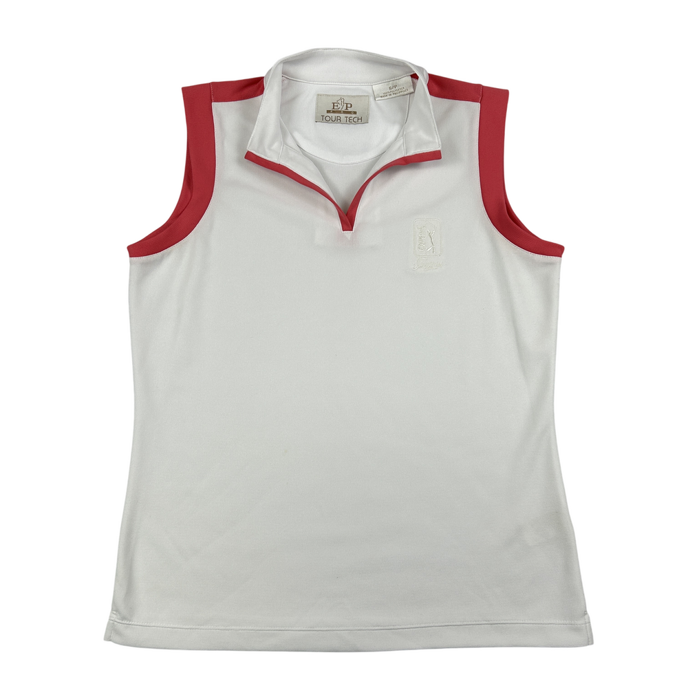 EP Pro Tour Tech Sleeveless Golf Polo Shirt Womens Small White Red TPC Logo
